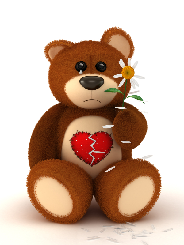 Teddy bear deals with broken heart