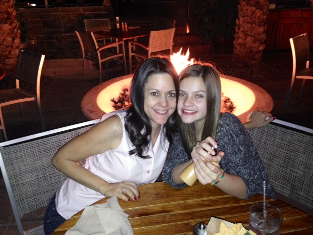 Enjoying the fire pit and patio restaurant at the Hyatt Regency Gainey Ranch (which also greet you with a free margarita at check-in)