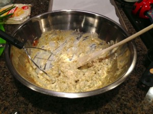 I found that using a potato masher made it easier to smoothly combine the cream cheese. 